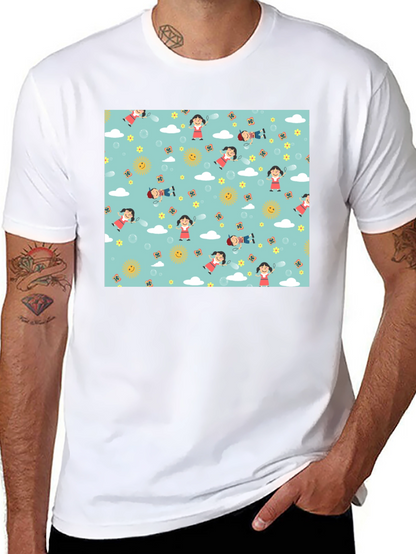 Cartoon Print Black Cotton Tee