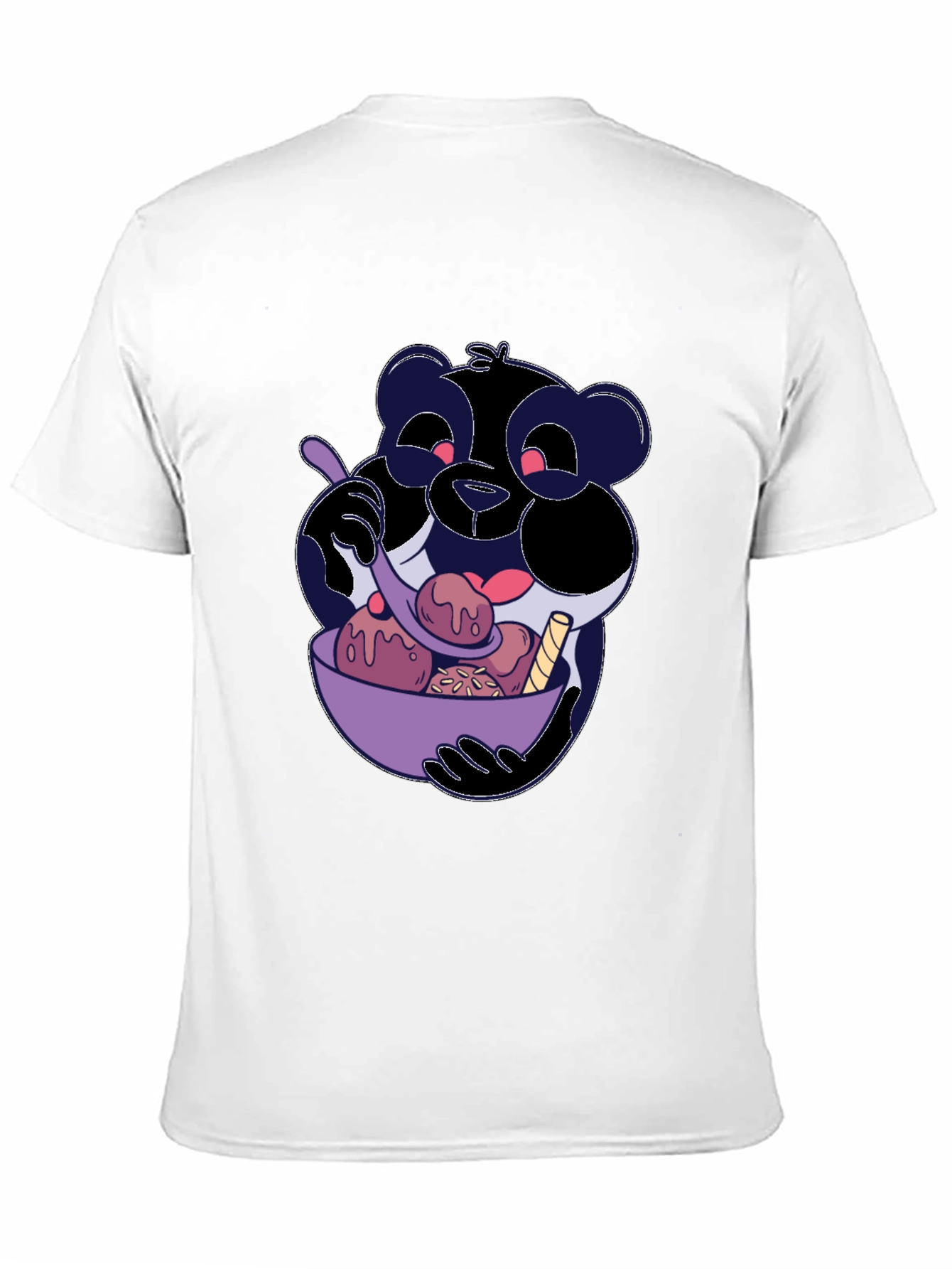Cartoon Panda Eating Ice Cream Black T-Shirt