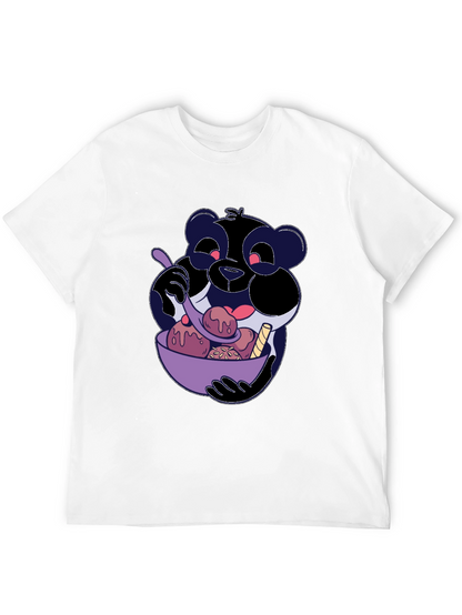 Cartoon Panda Eating Ice Cream Black T-Shirt