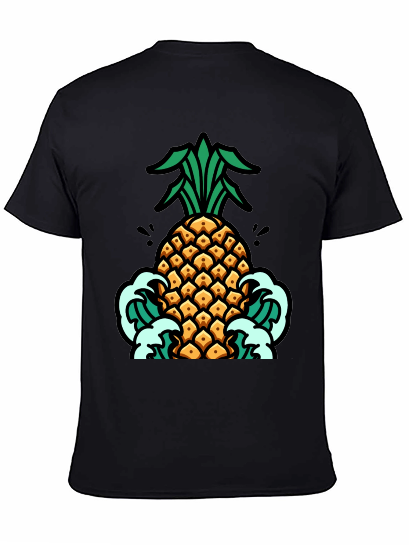 Pineapple Waves Graphic Tee - Black Cotton T-Shirt