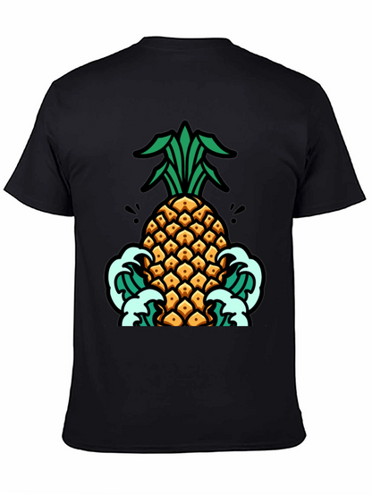 Pineapple Waves Graphic Tee - Black Cotton T-Shirt