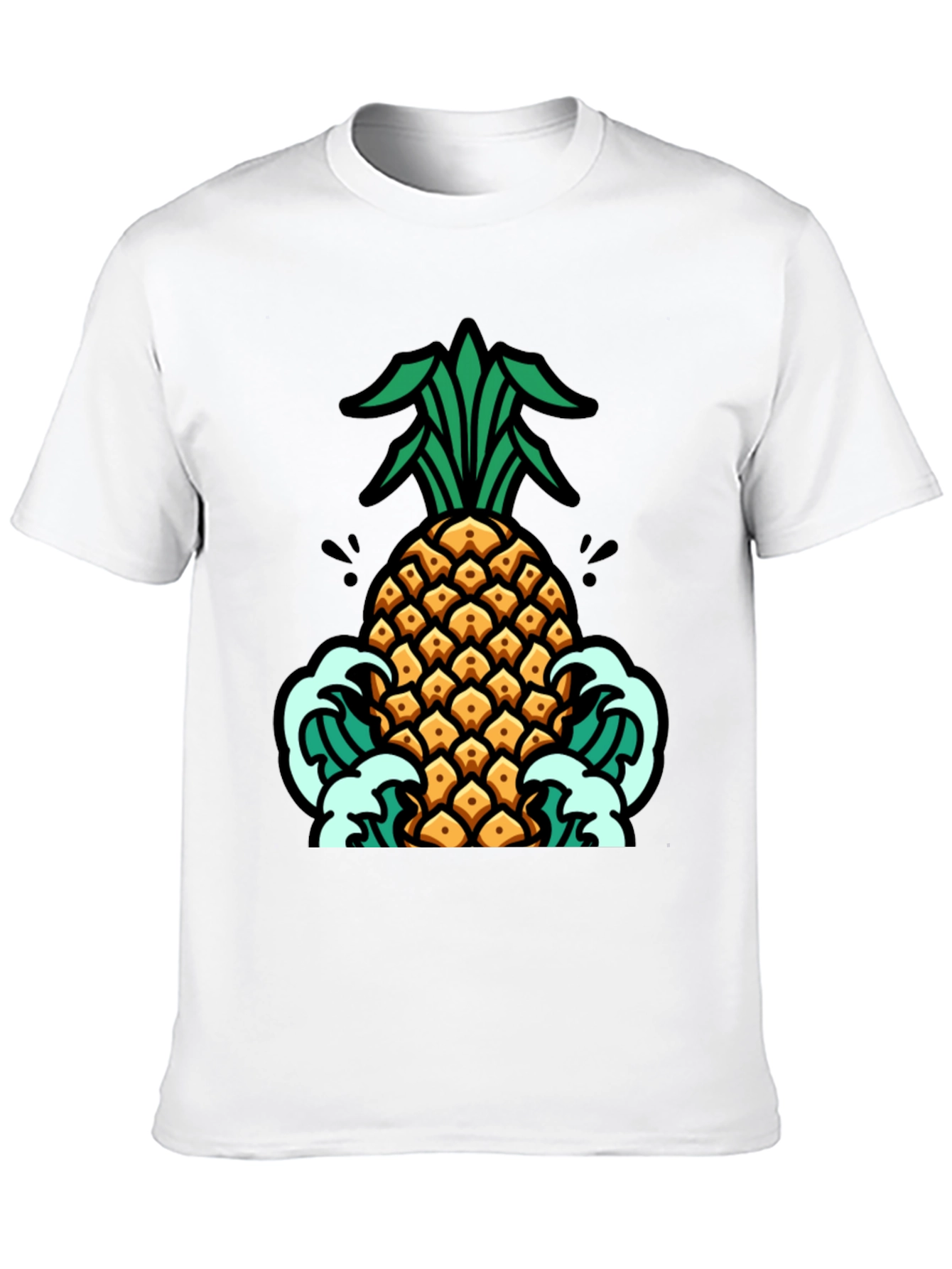 Pineapple Waves Graphic Tee - Black Cotton T-Shirt