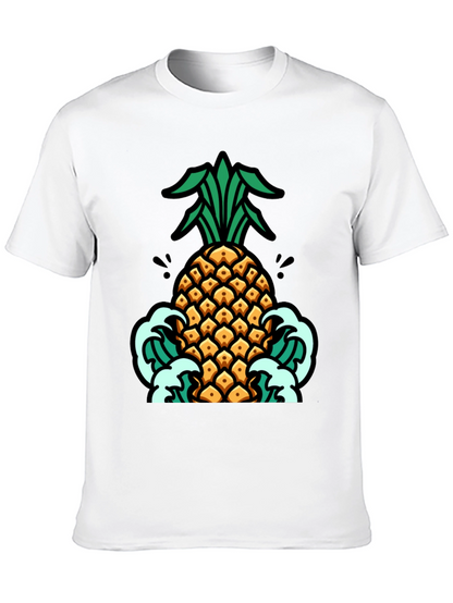 Pineapple Waves Graphic Tee - Black Cotton T-Shirt