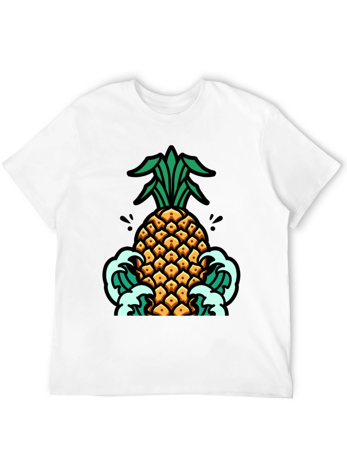 Pineapple Waves Graphic Tee - Black Cotton T-Shirt