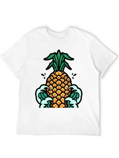 Pineapple Waves Graphic Tee - Black Cotton T-Shirt