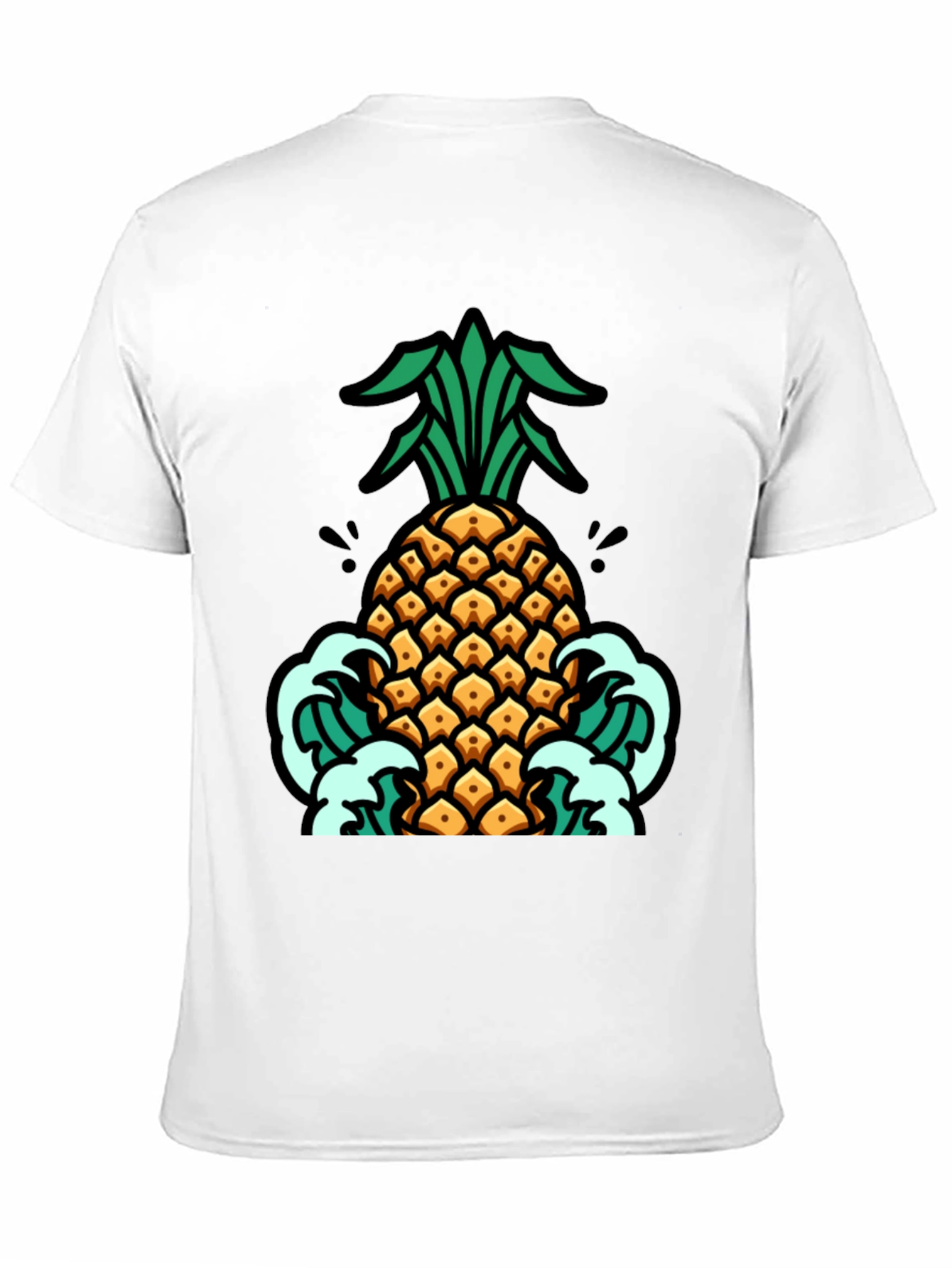 Pineapple Waves Graphic Tee - Black Cotton T-Shirt