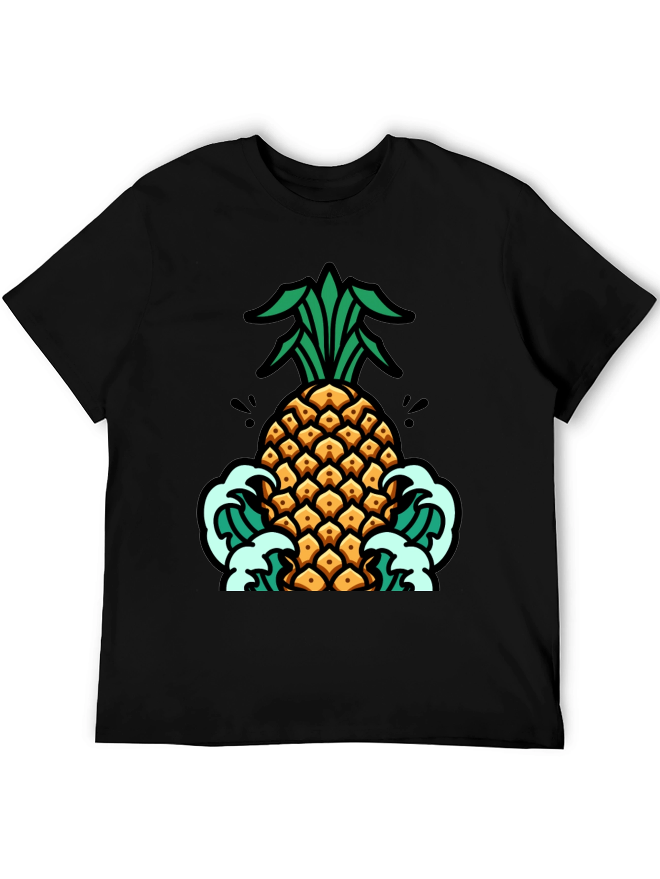 Pineapple Waves Graphic Tee - Black Cotton T-Shirt