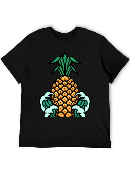 Pineapple Waves Graphic Tee - Black Cotton T-Shirt