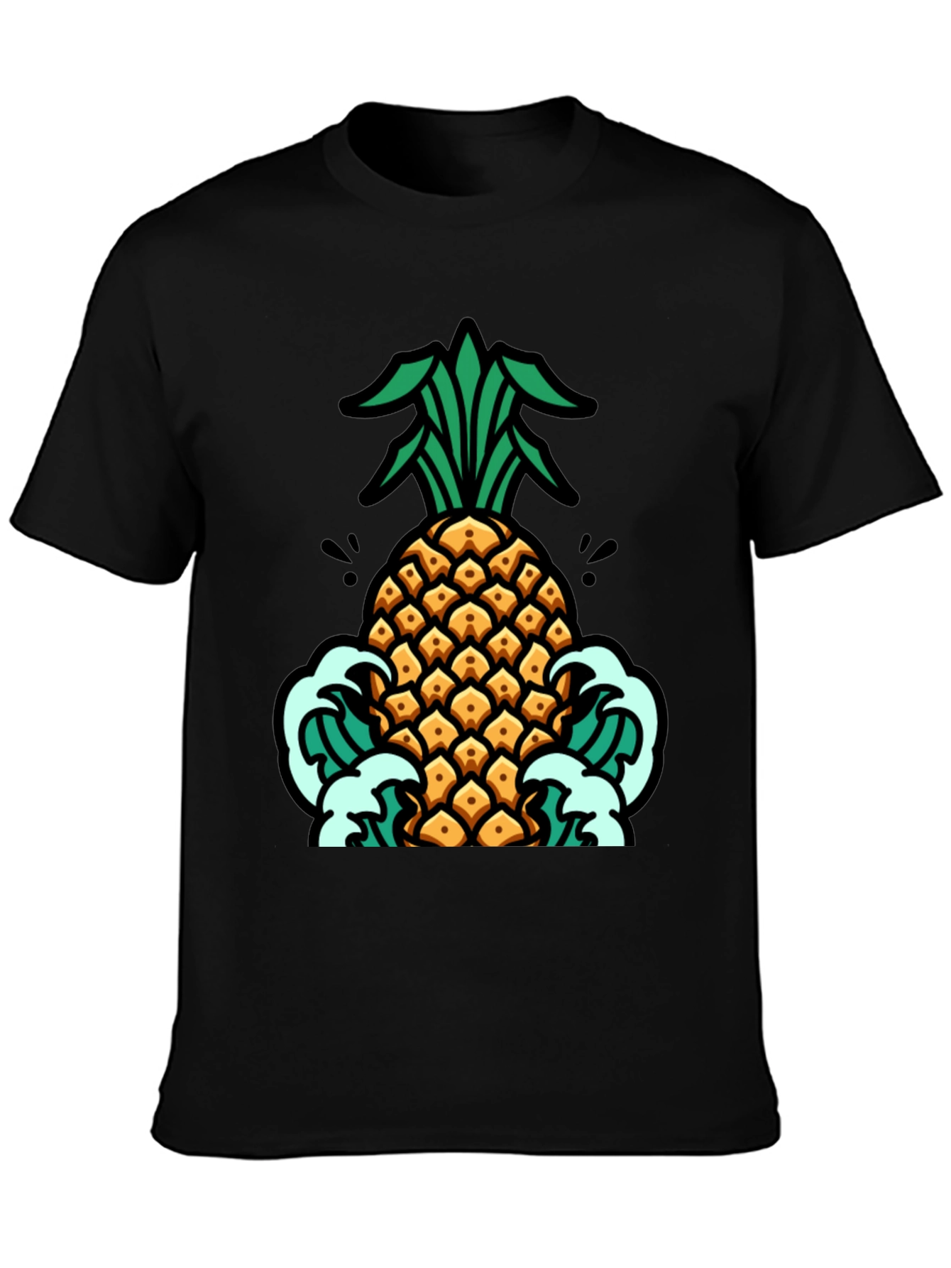 Pineapple Waves Graphic Tee - Black Cotton T-Shirt