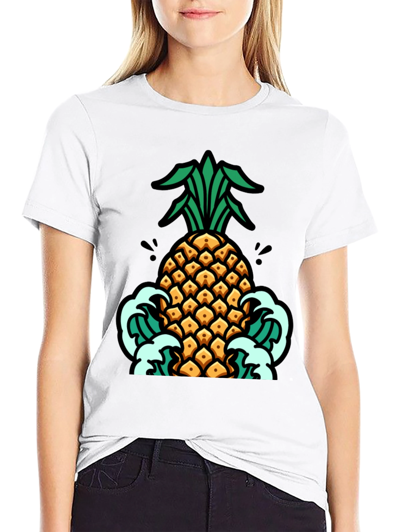 Pineapple Waves Graphic Tee - Black Cotton T-Shirt