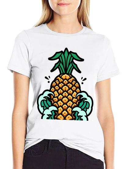 Pineapple Waves Graphic Tee - Black Cotton T-Shirt