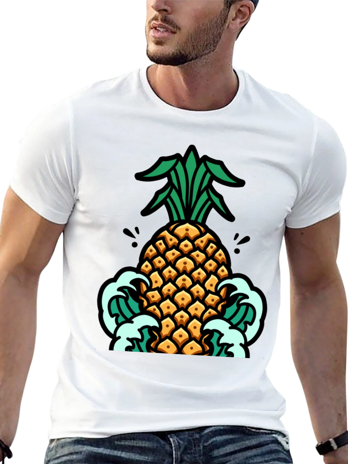 Pineapple Waves Graphic Tee - Black Cotton T-Shirt