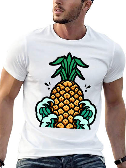 Pineapple Waves Graphic Tee - Black Cotton T-Shirt