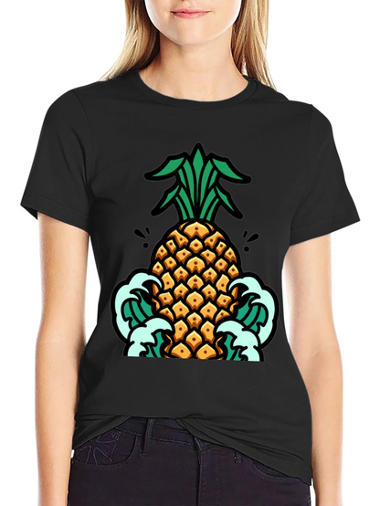 Pineapple Waves Graphic Tee - Black Cotton T-Shirt