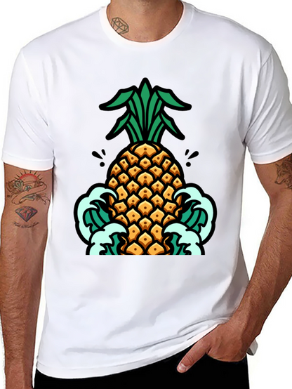 Pineapple Waves Graphic Tee - Black Cotton T-Shirt