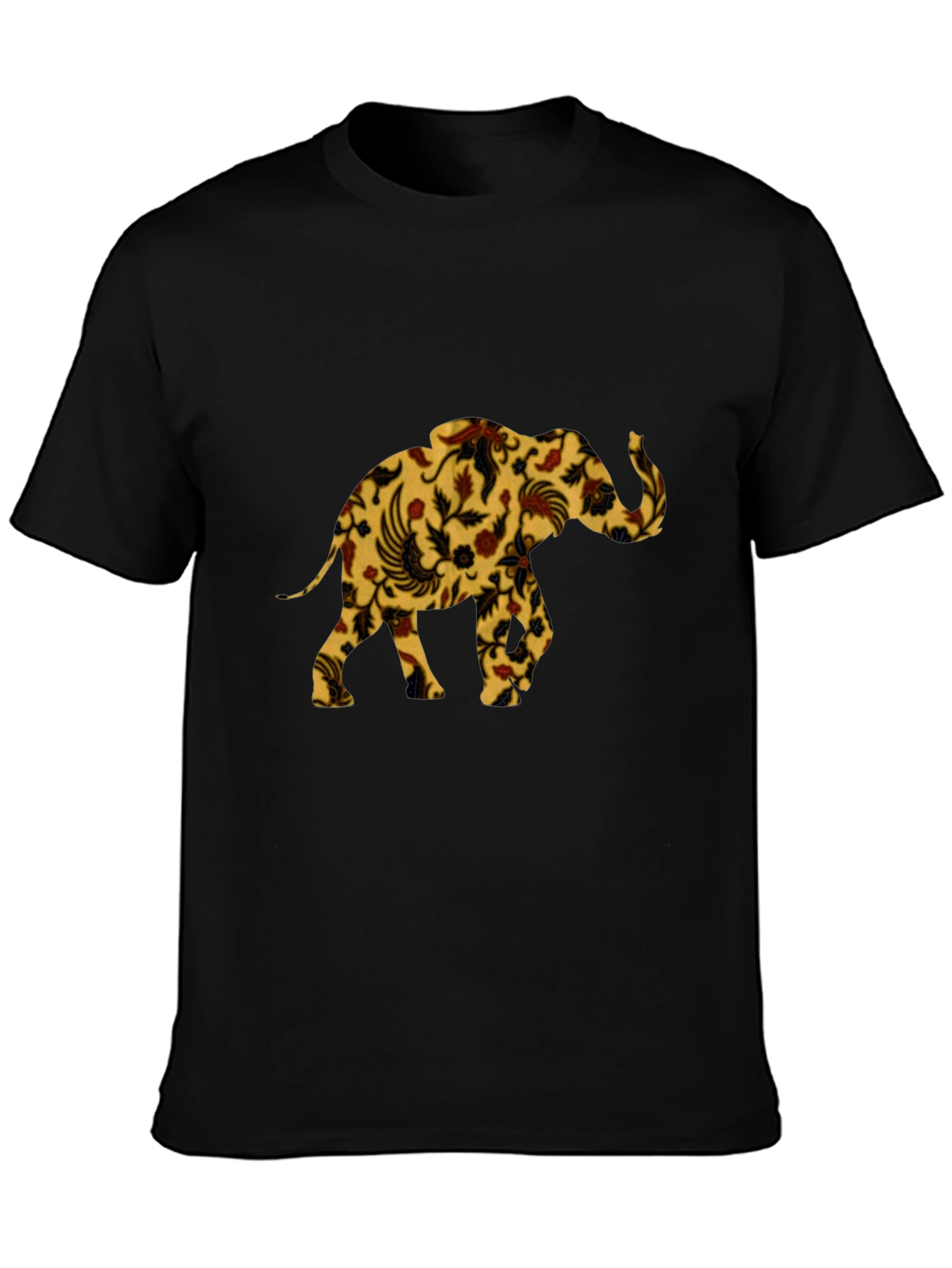 Floral Elephant Print Black T-Shirt