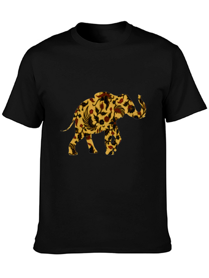 Floral Elephant Print Black T-Shirt