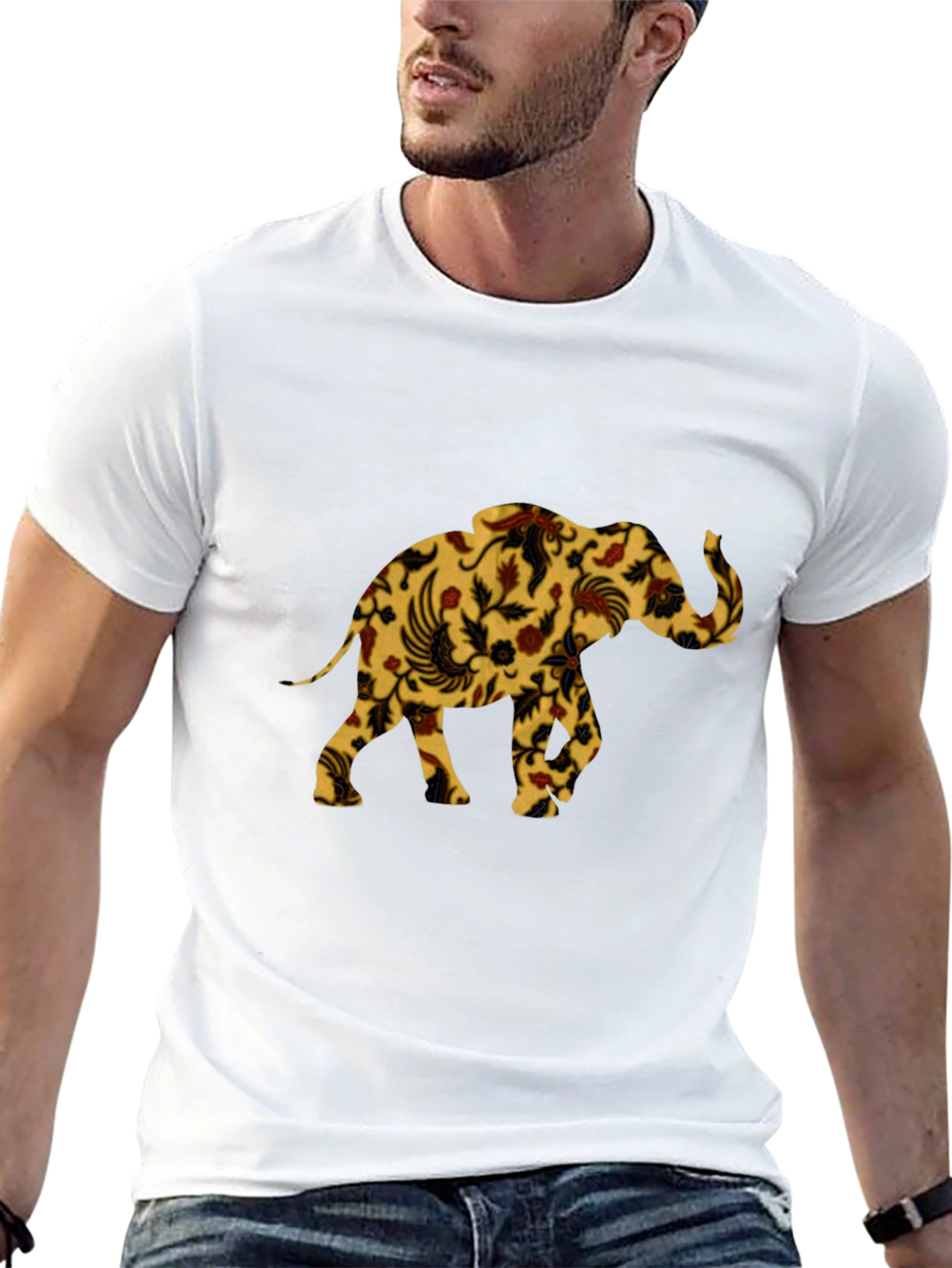 Floral Elephant Print Black T-Shirt