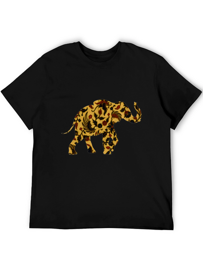 Floral Elephant Print Black T-Shirt