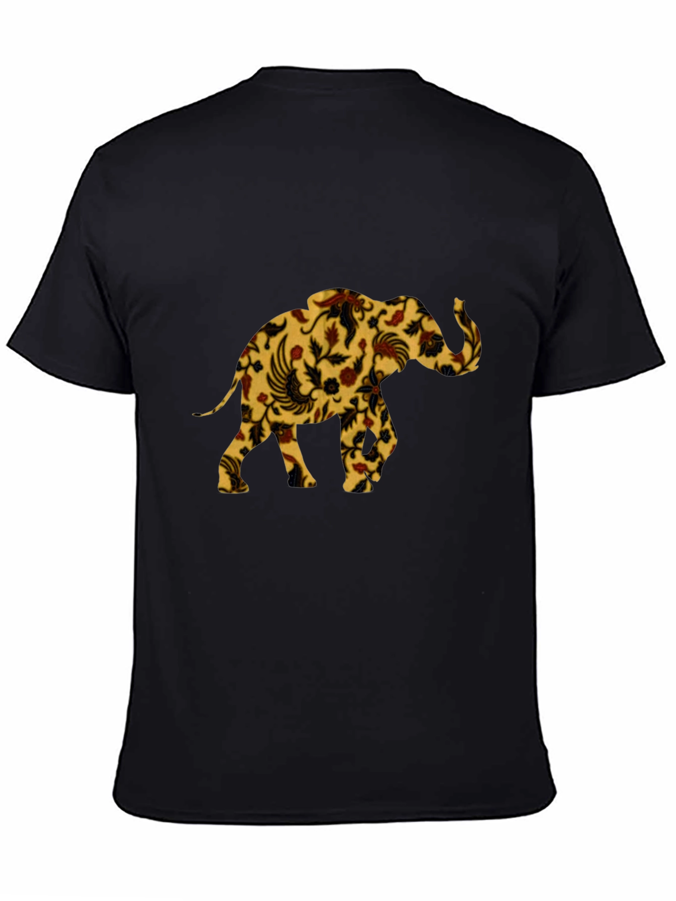 Floral Elephant Print Black T-Shirt