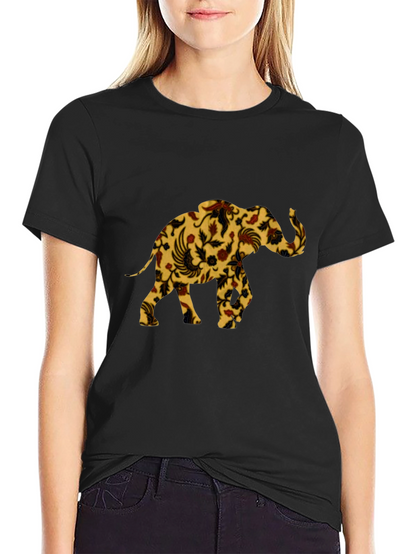 Floral Elephant Print Black T-Shirt