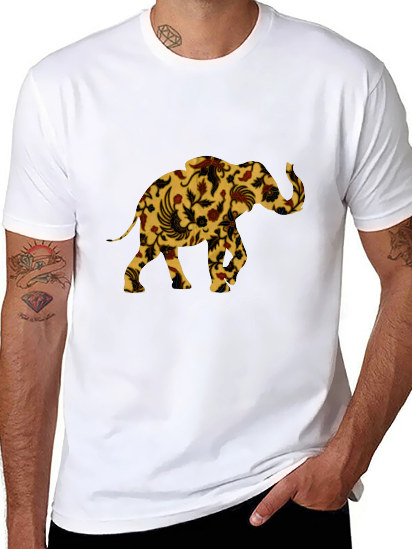 Floral Elephant Print Black T-Shirt