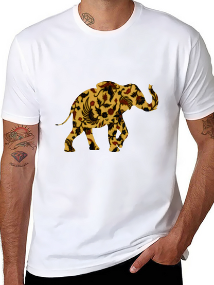 Floral Elephant Print Black T-Shirt