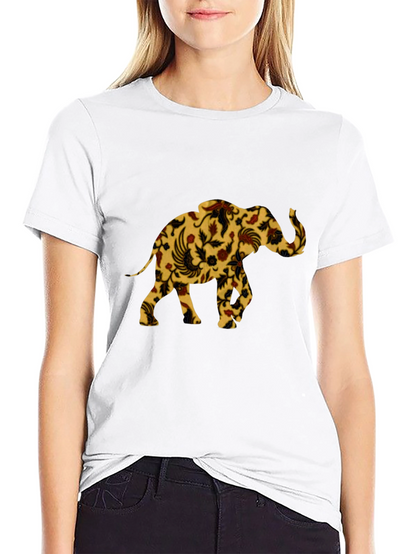 Floral Elephant Print Black T-Shirt