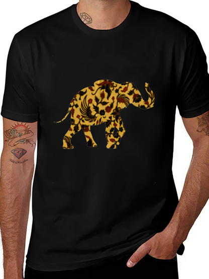 Floral Elephant Print Black T-Shirt
