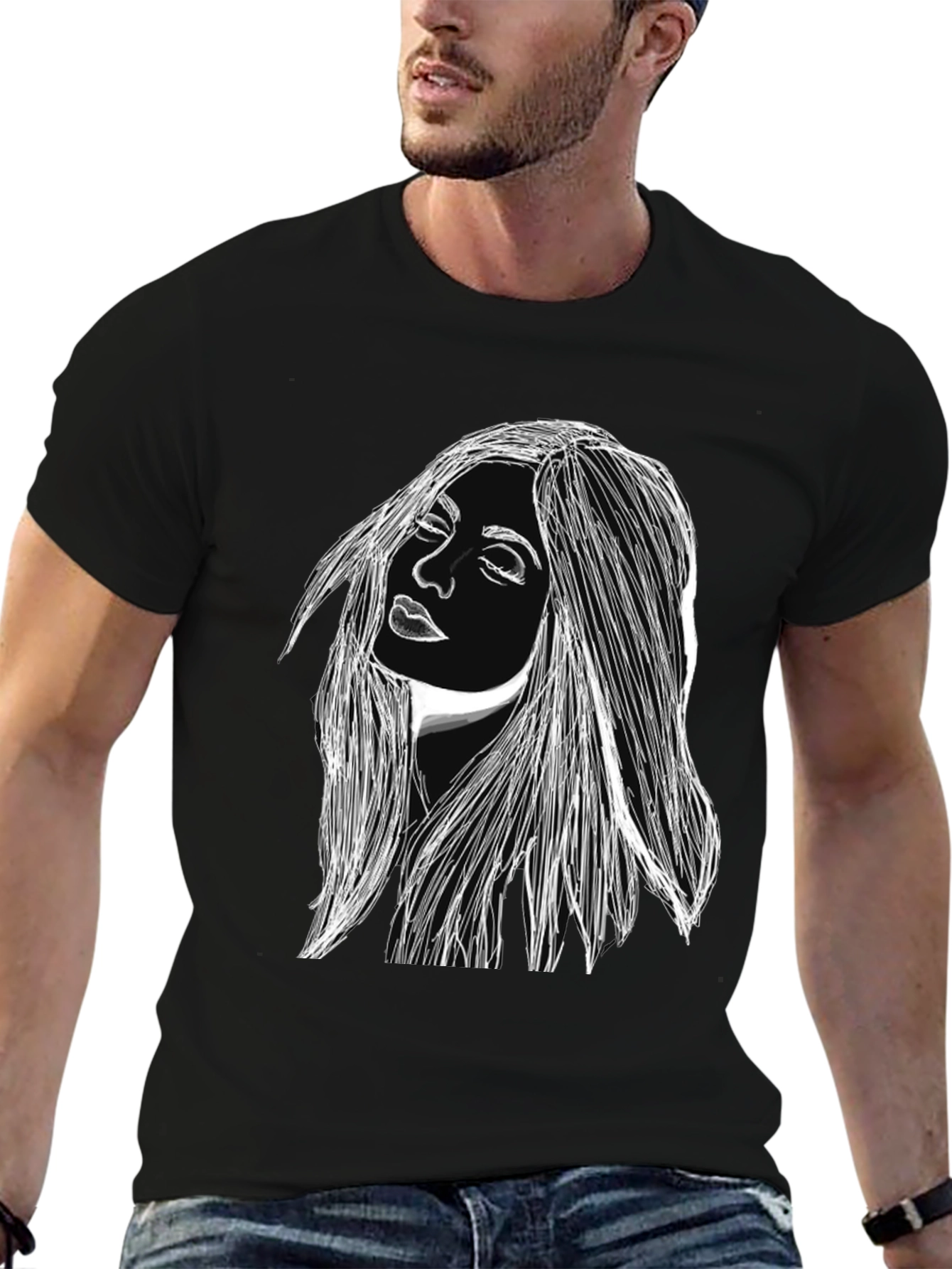 Woman Portrait Graphic Black T-Shirt