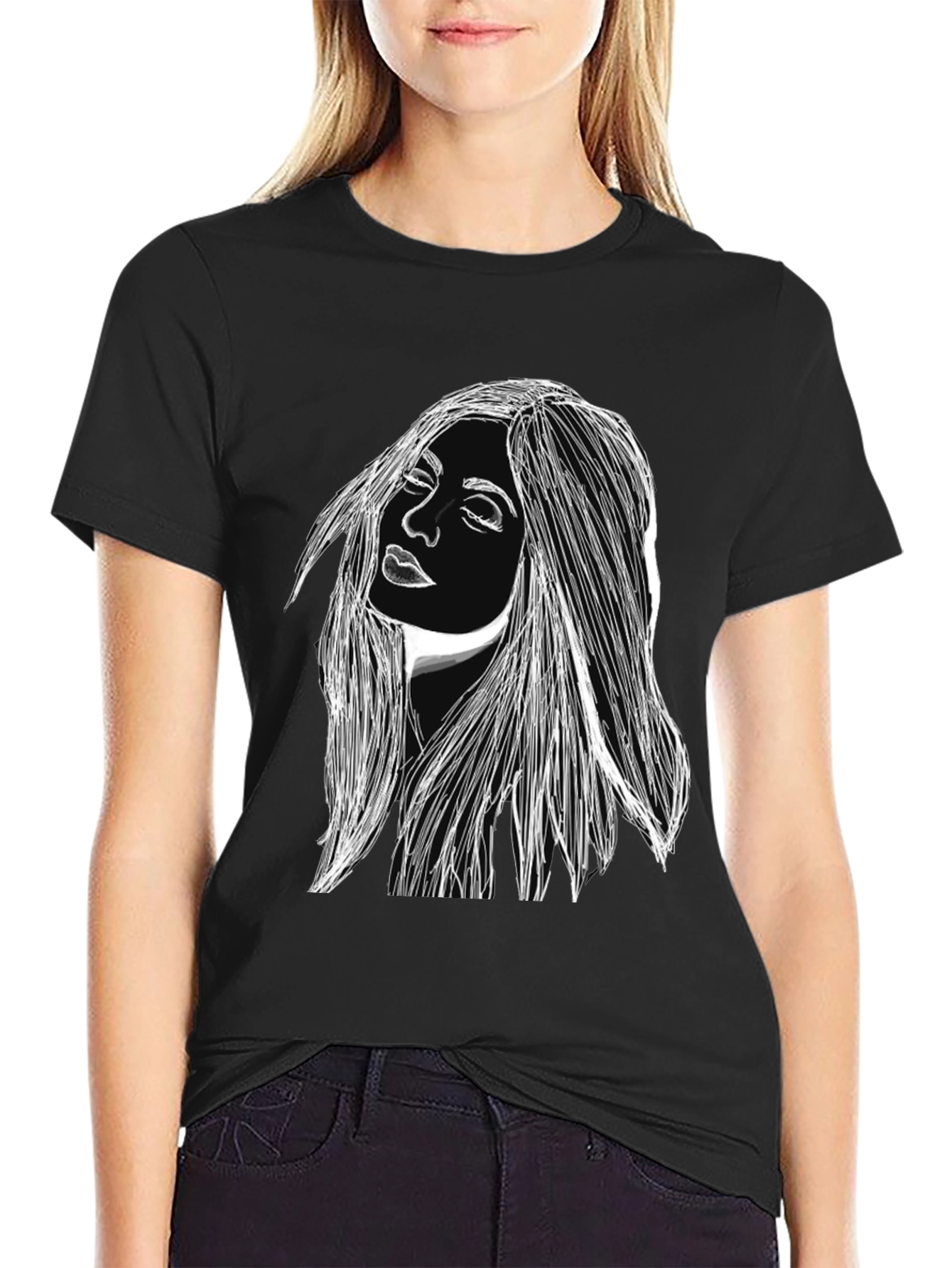 Woman Portrait Graphic Black T-Shirt