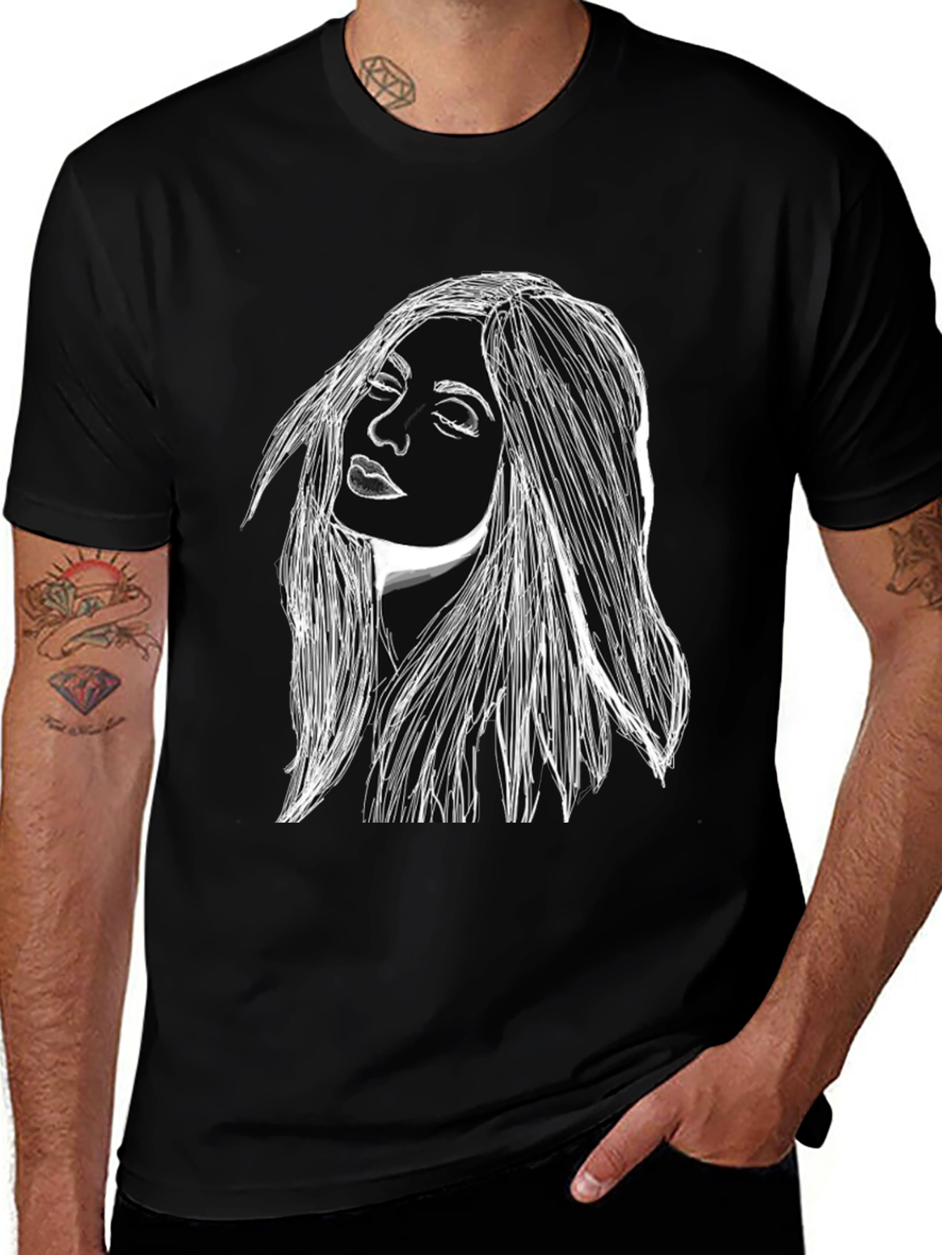 Woman Portrait Graphic Black T-Shirt