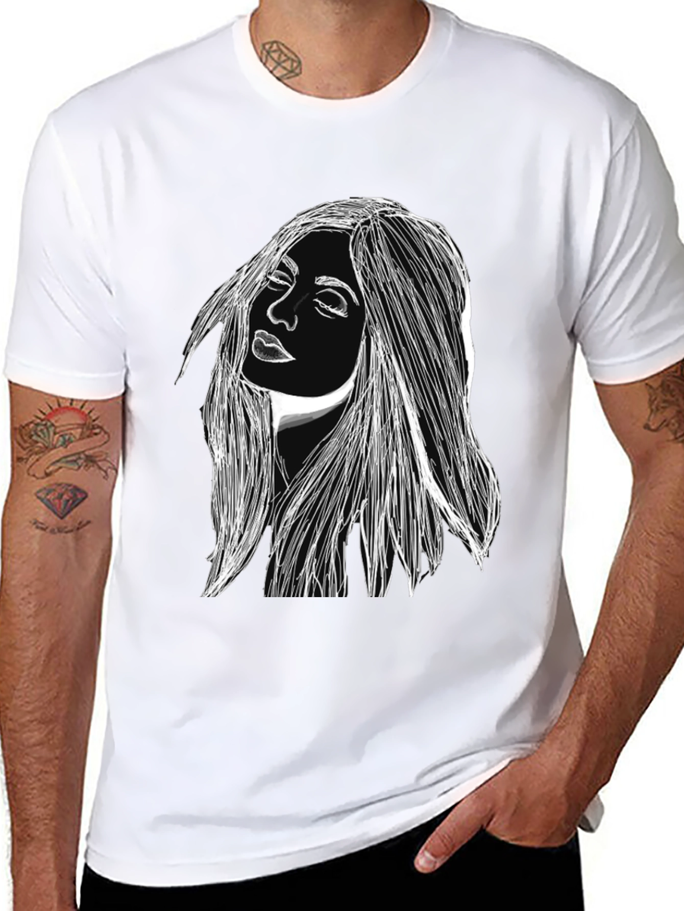 Woman Portrait Graphic Black T-Shirt