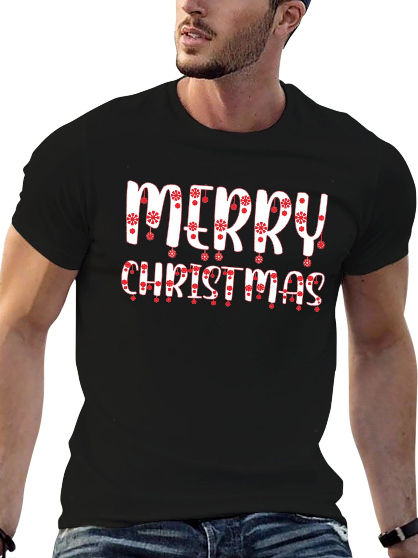 Festive Merry Christmas Graphic Tee - Black