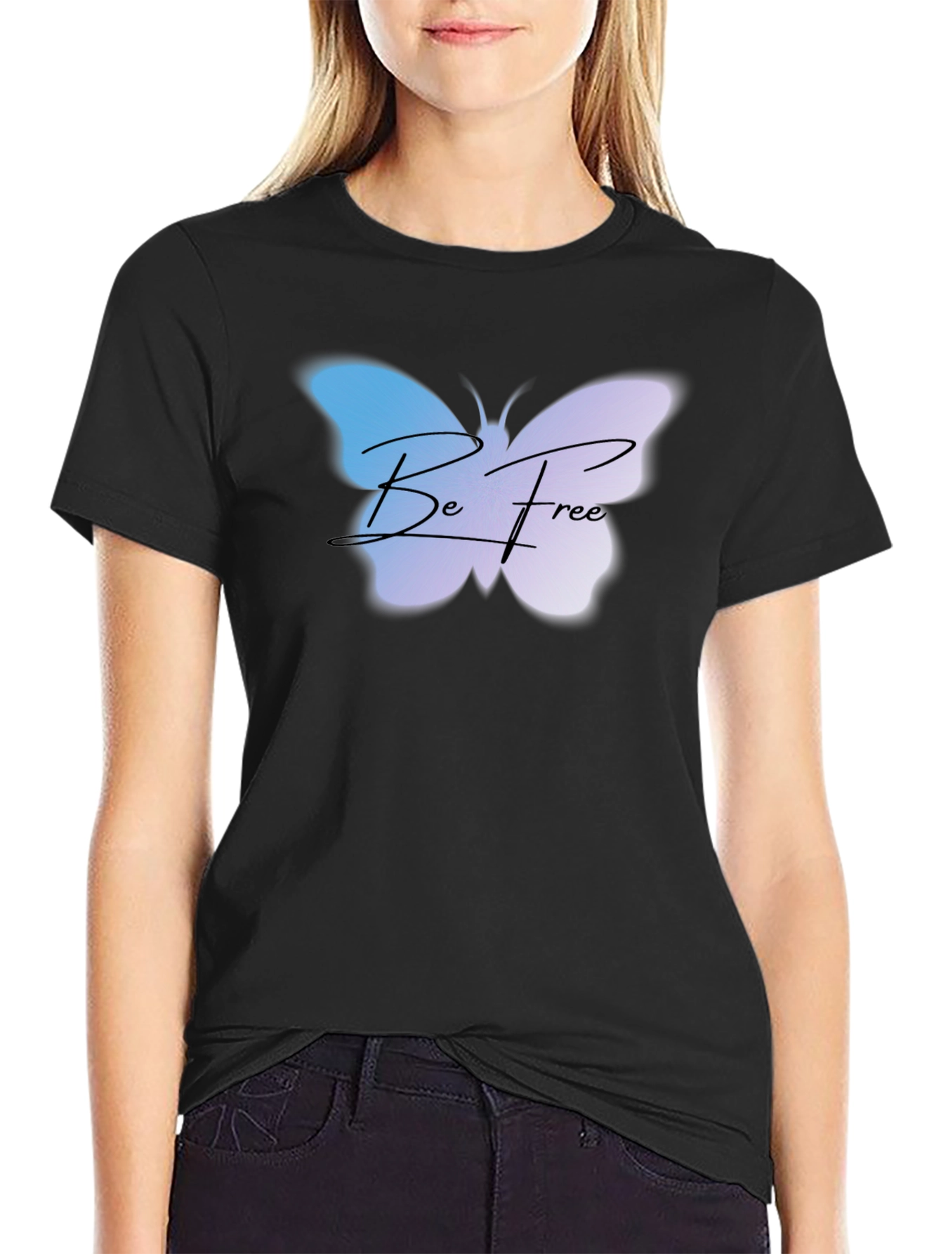 Be Free Butterfly Graphic Tee - Black