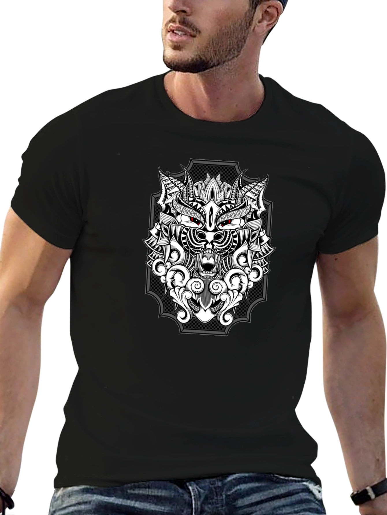 Wolf Graphic Print T-Shirt - Black