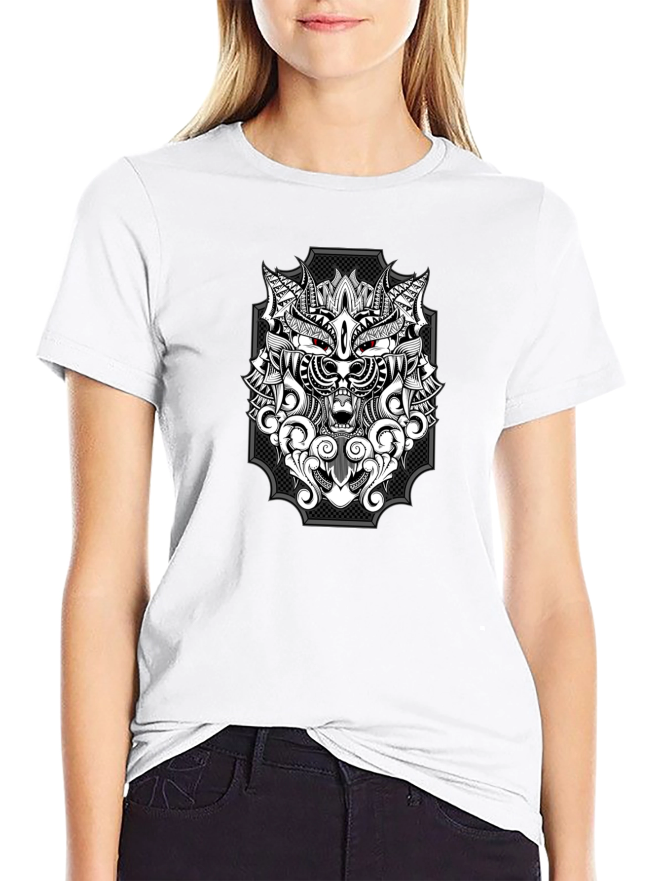 Wolf Graphic Print T-Shirt - Black