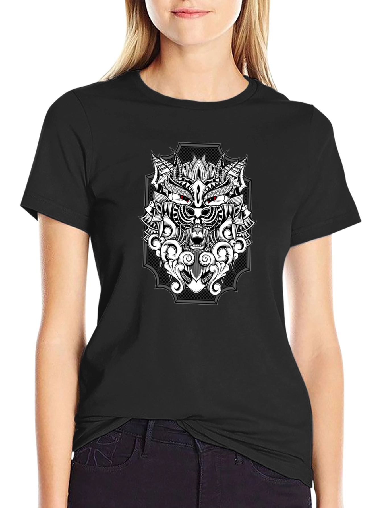Wolf Graphic Print T-Shirt - Black