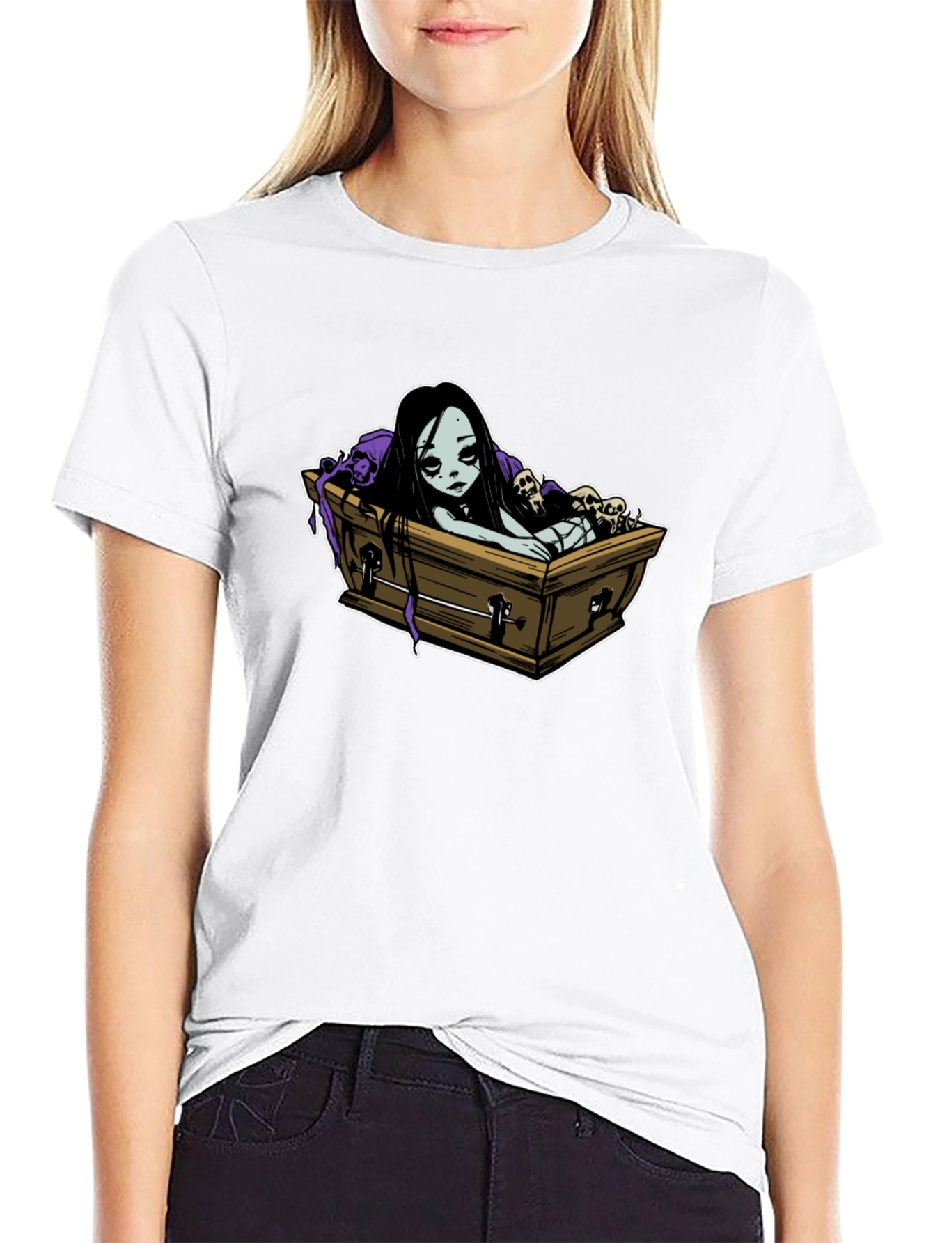 Gothic Coffin Girl Graphic T-Shirt