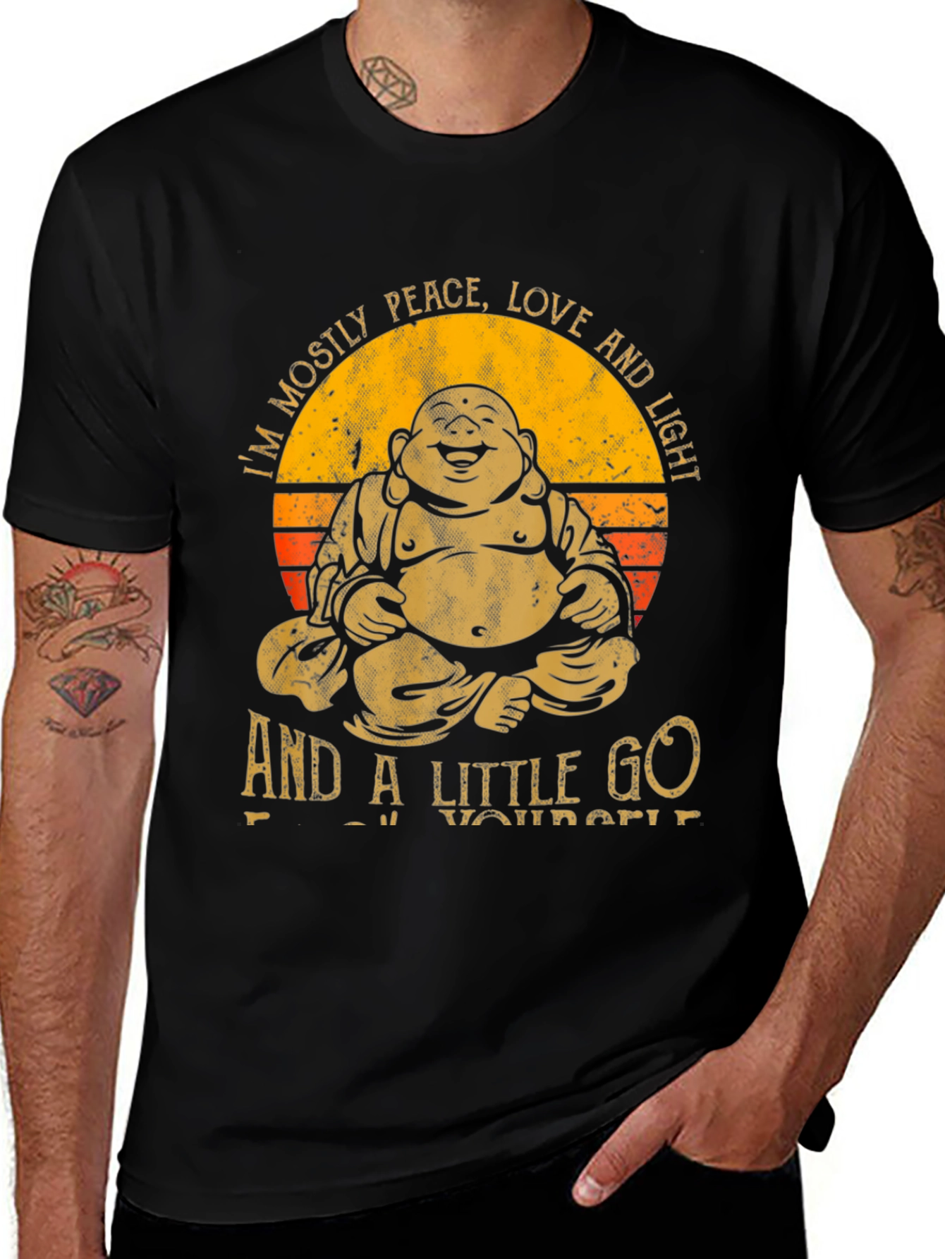 Buddha Peace Love Light Graphic Tee - Black