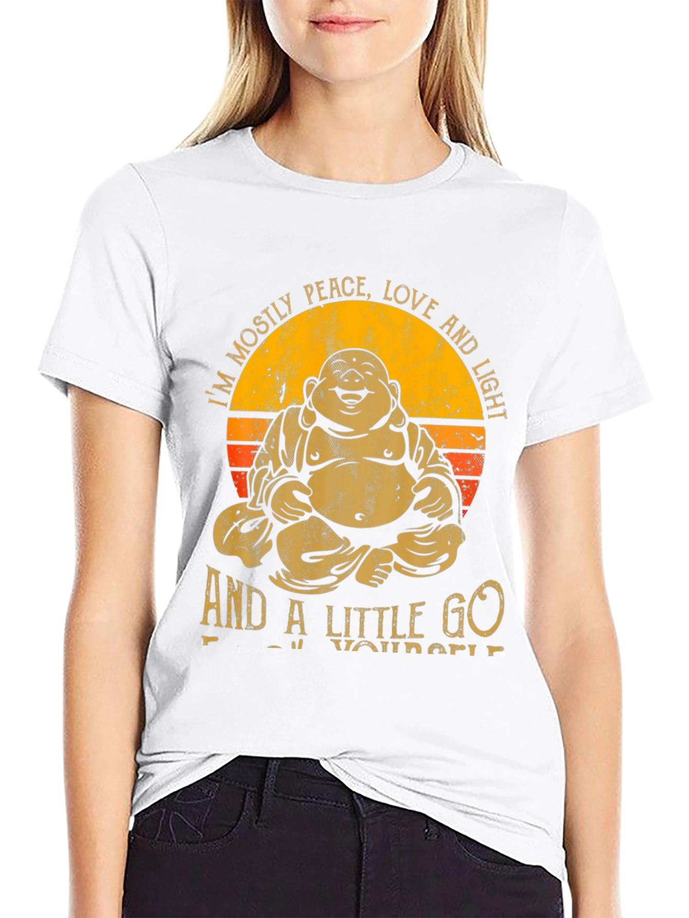 Buddha Peace Love Light Graphic Tee - Black