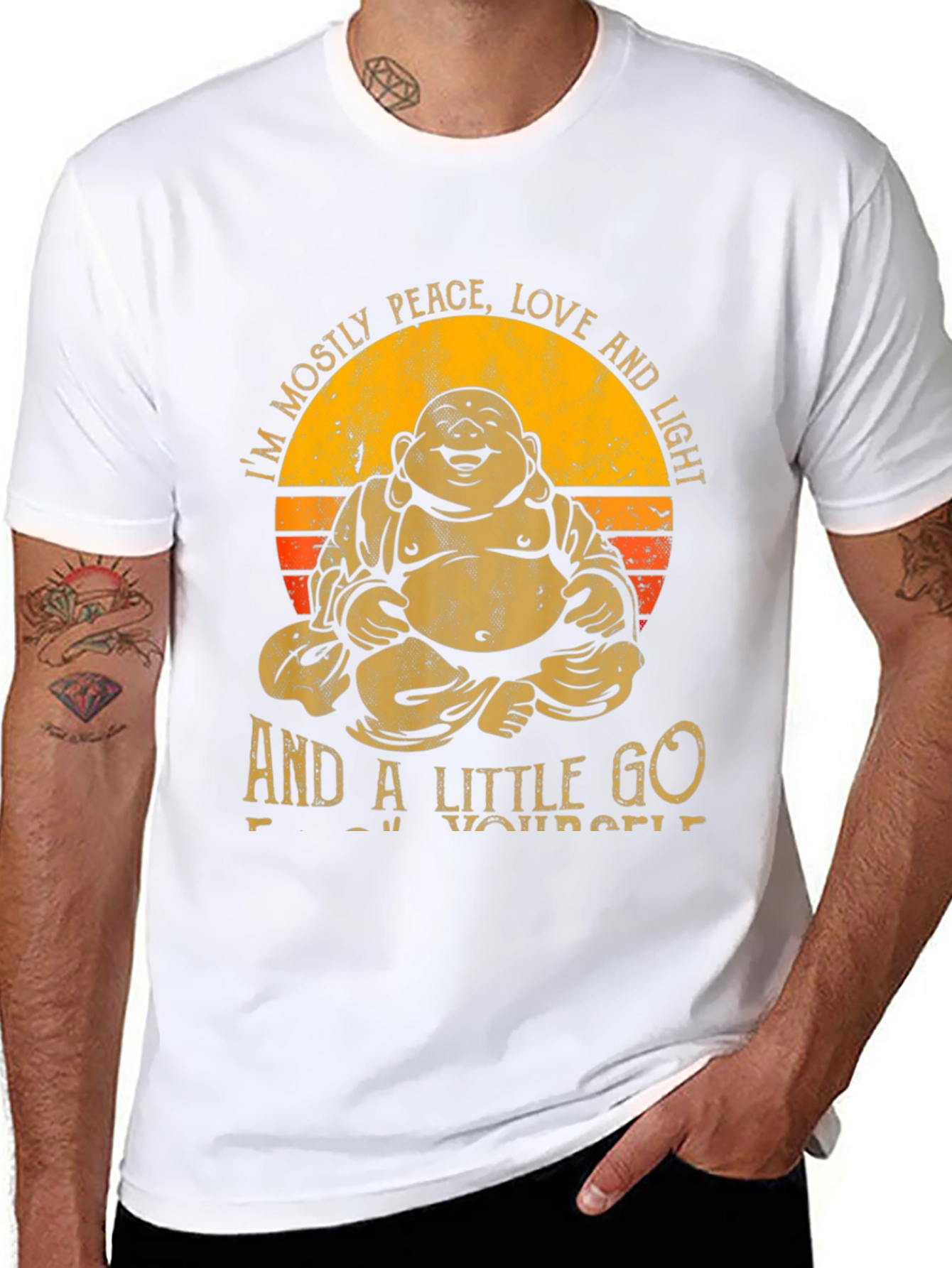 Buddha Peace Love Light Graphic Tee - Black