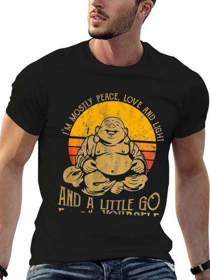 Buddha Peace Love Light Graphic Tee - Black
