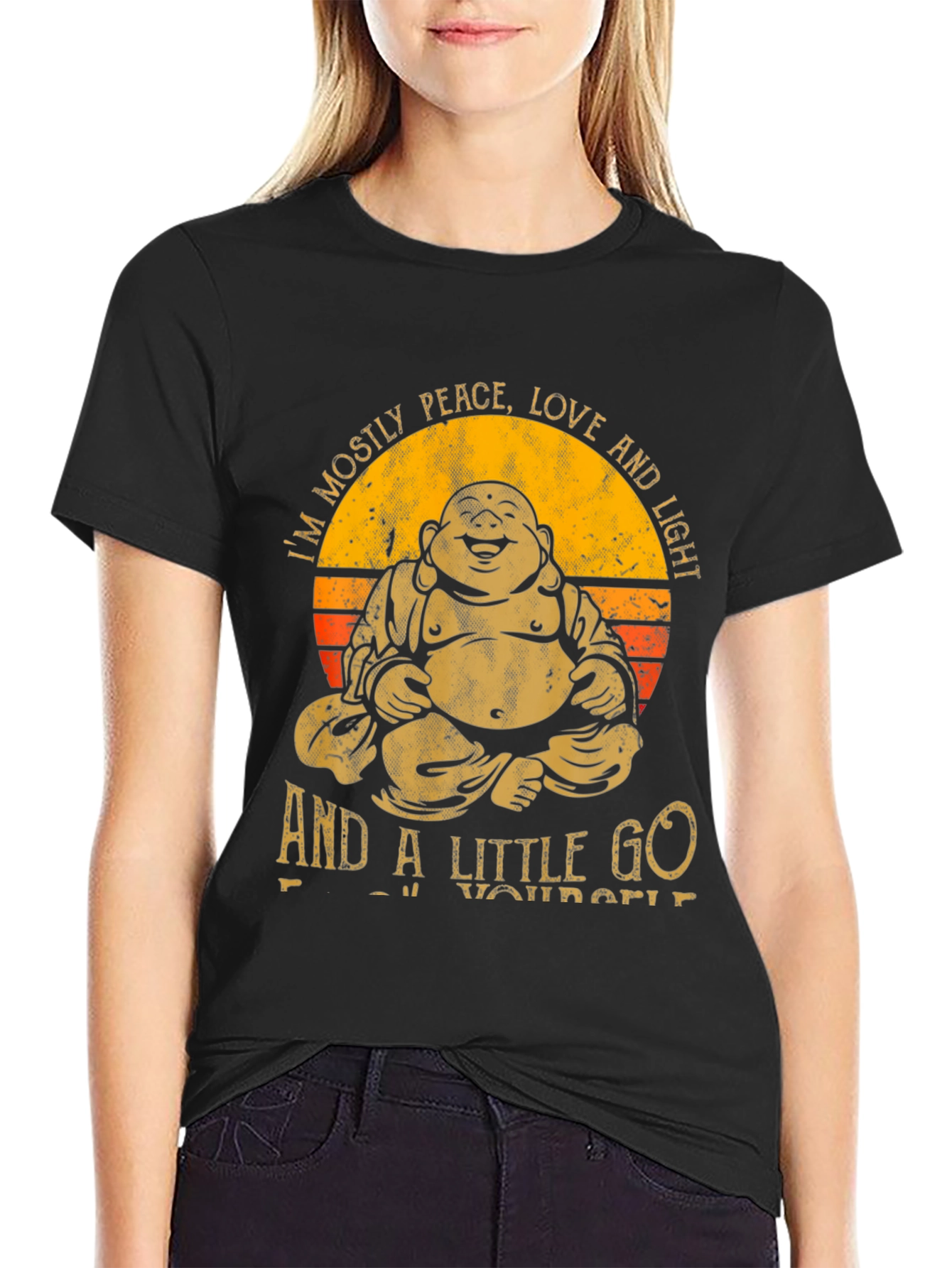 Buddha Peace Love Light Graphic Tee - Black