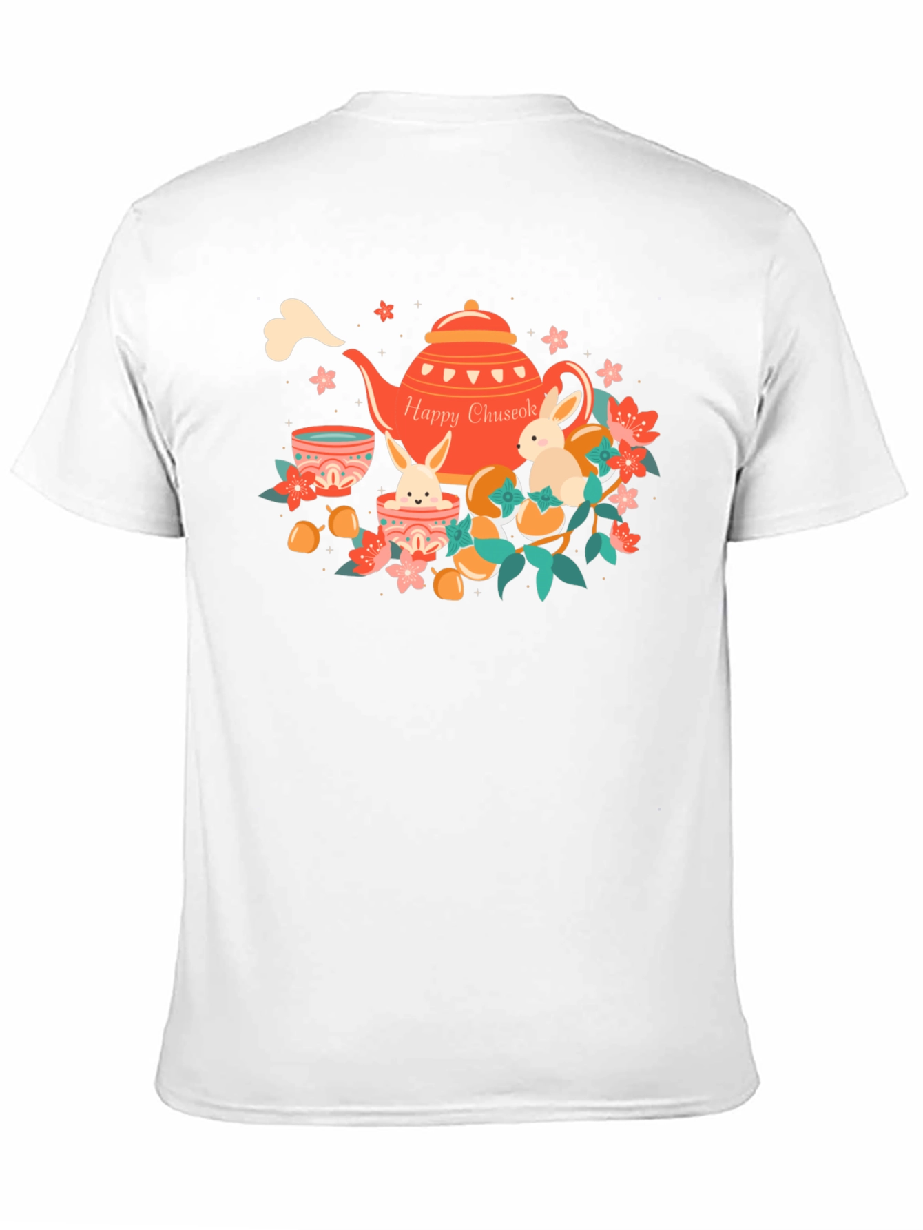 Happy Chuseok T-Shirt - Rabbit Tea Party Design
