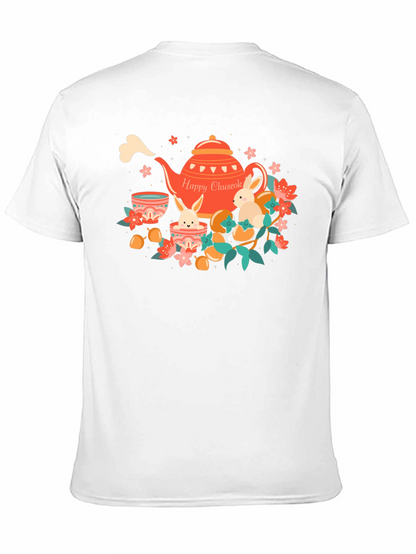 Happy Chuseok T-Shirt - Rabbit Tea Party Design