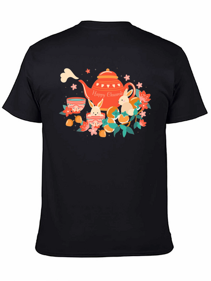 Happy Chuseok T-Shirt - Rabbit Tea Party Design