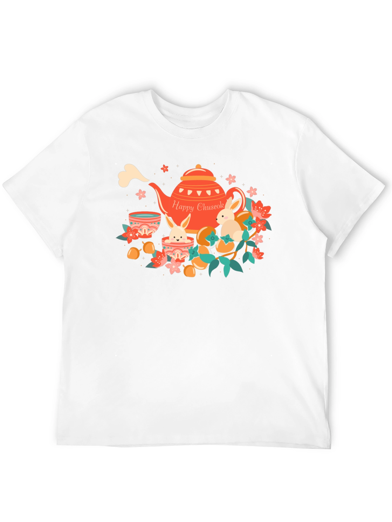 Happy Chuseok T-Shirt - Rabbit Tea Party Design