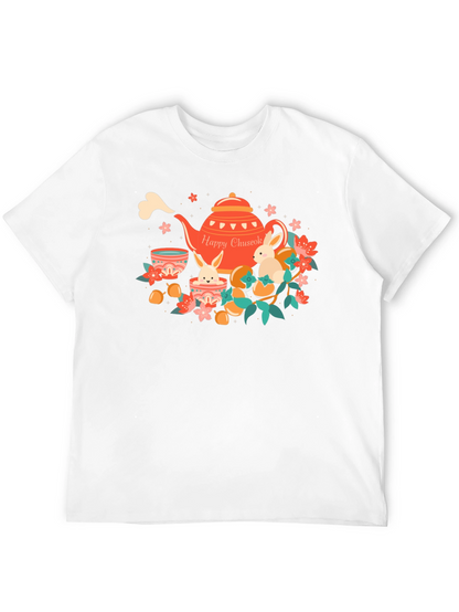 Happy Chuseok T-Shirt - Rabbit Tea Party Design