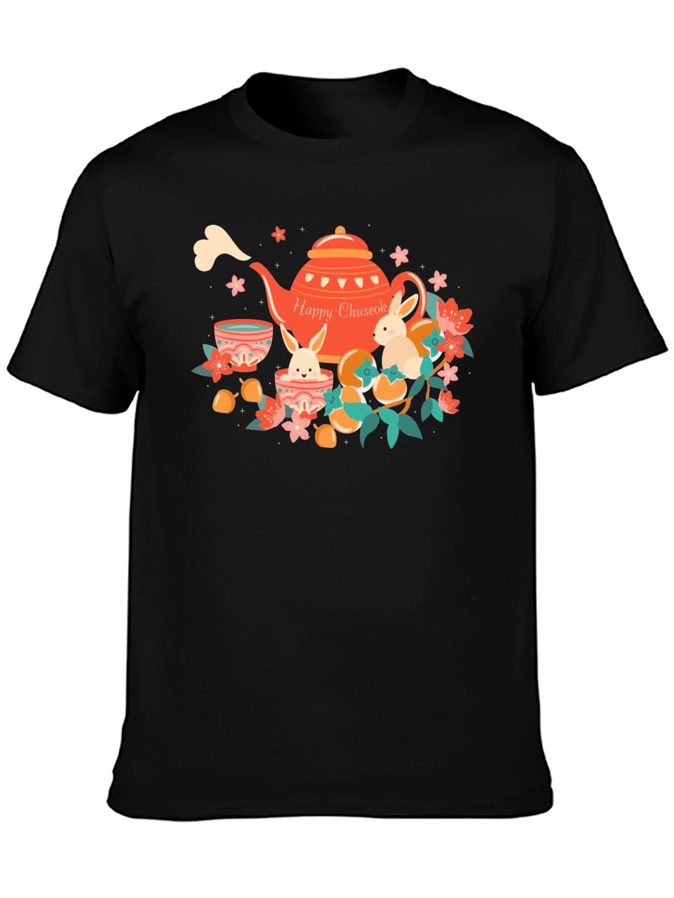 Happy Chuseok T-Shirt - Rabbit Tea Party Design